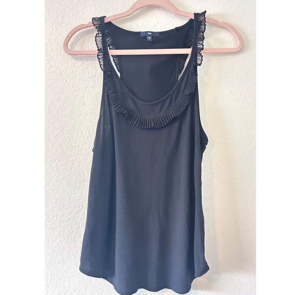 Gap Whimsy Black Ruffle Trim Girlie Chic Racerback Tank Top Size‎ M